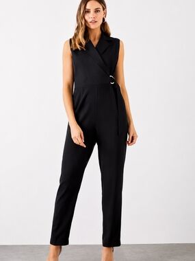 Dorothy Perkins Black Sleeveless Wrap-Front Jumpsuit